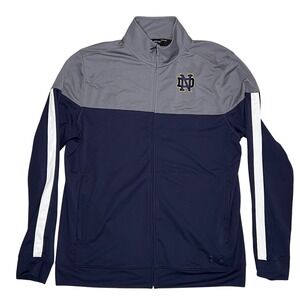 Notre Dame Fighting Irish Under Armour Mens L Full Zip Up Jacket Navy Gray Logo